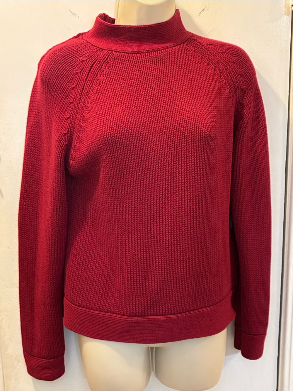 Talbots Petite Medium Mock Neck Sweater Dark Red Cranberry Side Zip Cozy 26-423